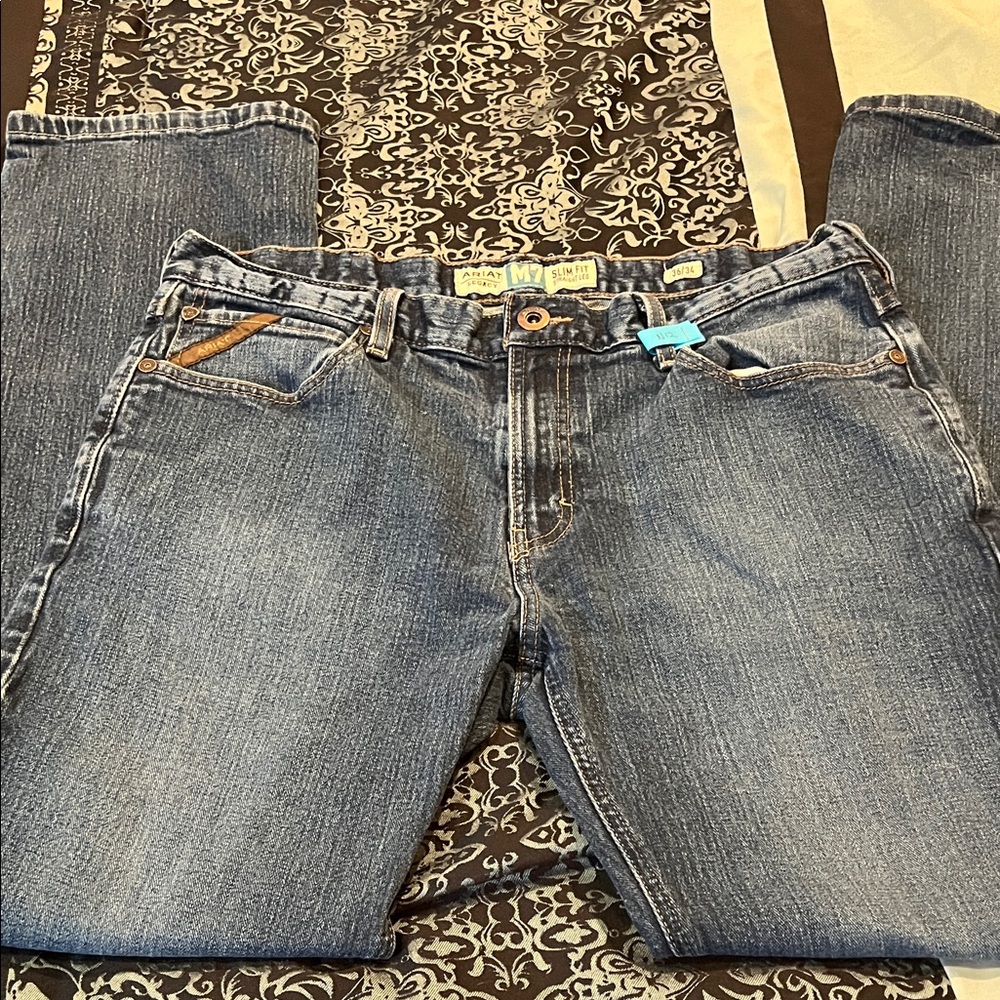 Ariat Men's Slim Straight Jeans - Classic Blue with Tan Details